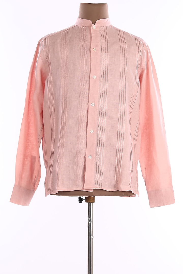 Peach Linen Shirt by Wendell Rodricks Men