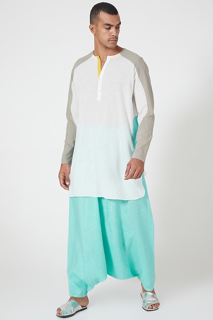 Ivory Tunic Shirt With Color Blocking by Wendell Rodricks Men