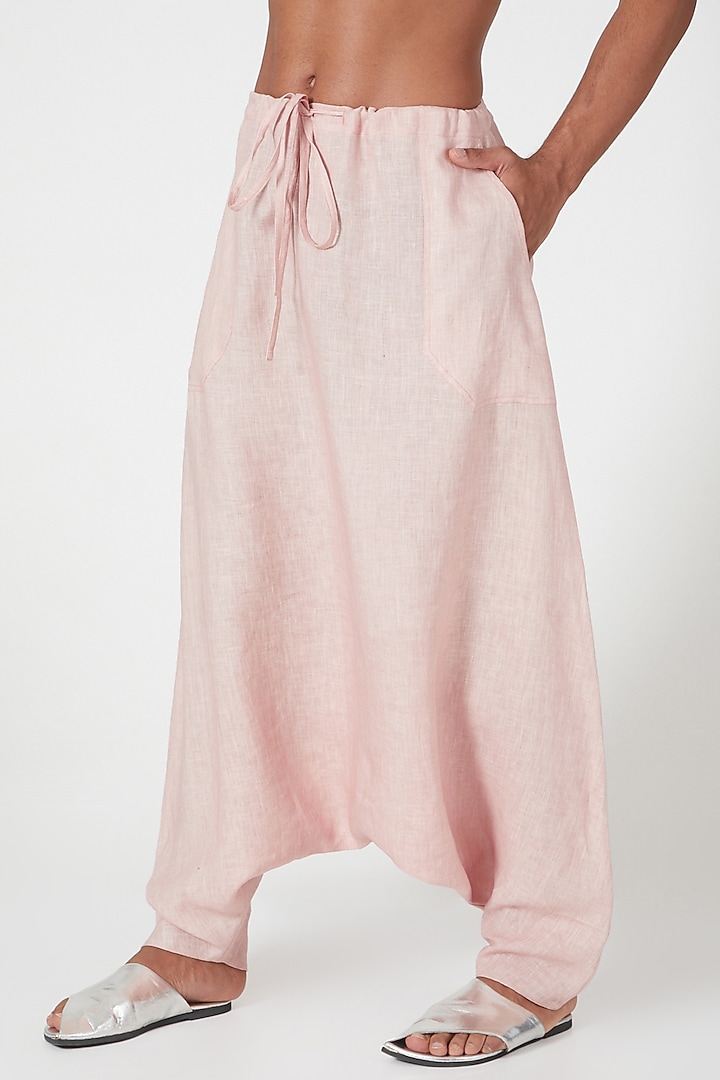 Pink Low-Crotch Dhoti Pants by Wendell Rodricks Men at Pernia's Pop Up Shop