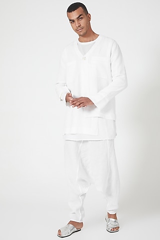 White Linen Dhoti Pants by Wendell Rodricks Men