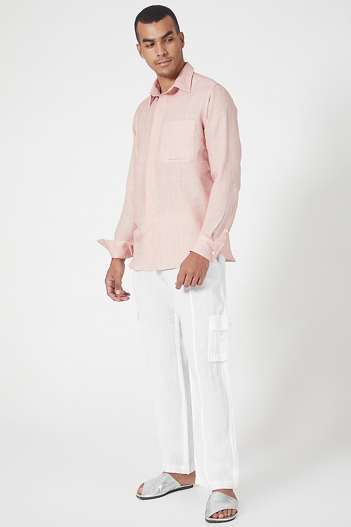 Pink Embroidered Shirt With Patch Pocket by Wendell Rodricks Men