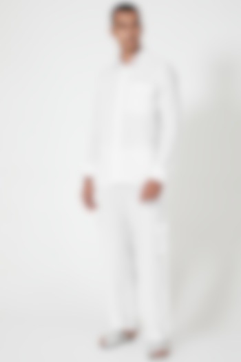 White Linen Striped Shirt by Wendell Rodricks Men