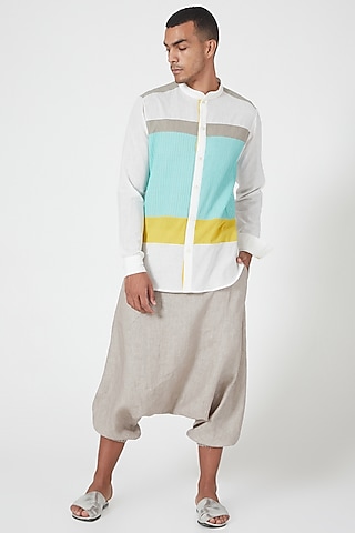 Grey Draped Drop-Crotch Pants by Wendell Rodricks Men