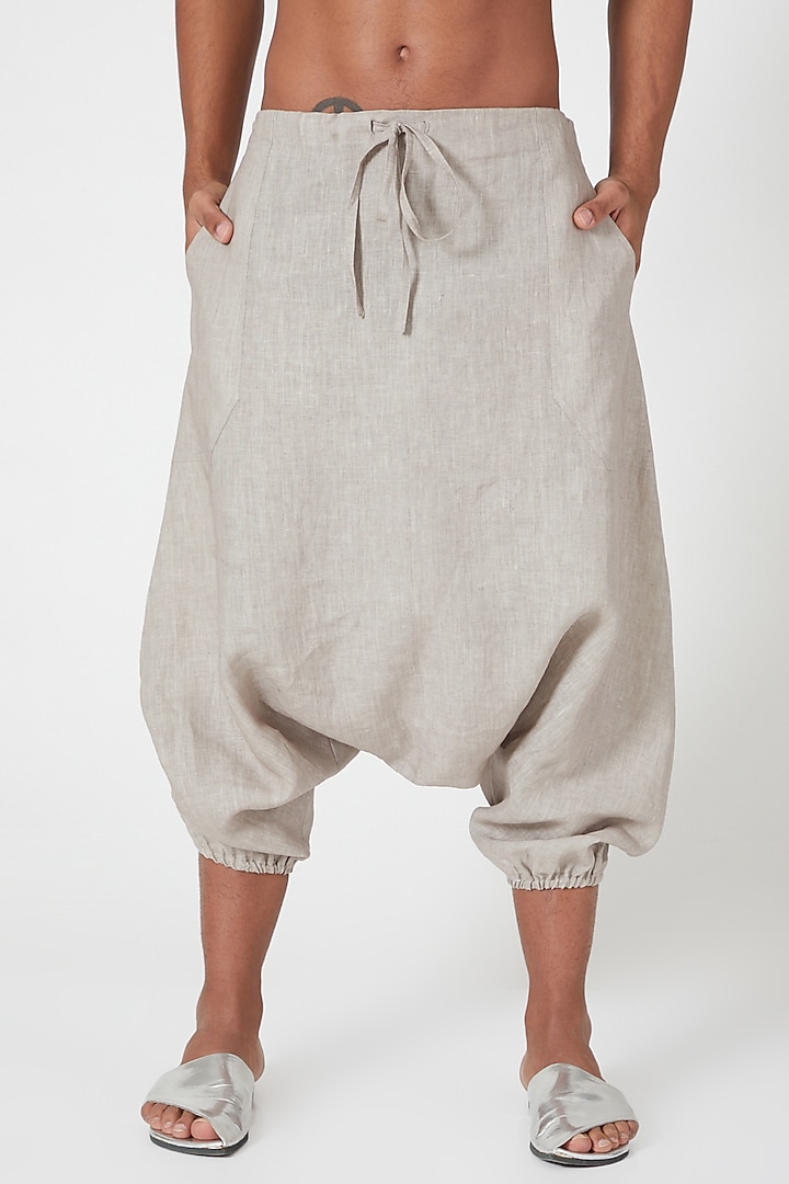 Grey Draped Drop-Crotch Pants by Wendell Rodricks Men at Pernia's Pop Up Shop