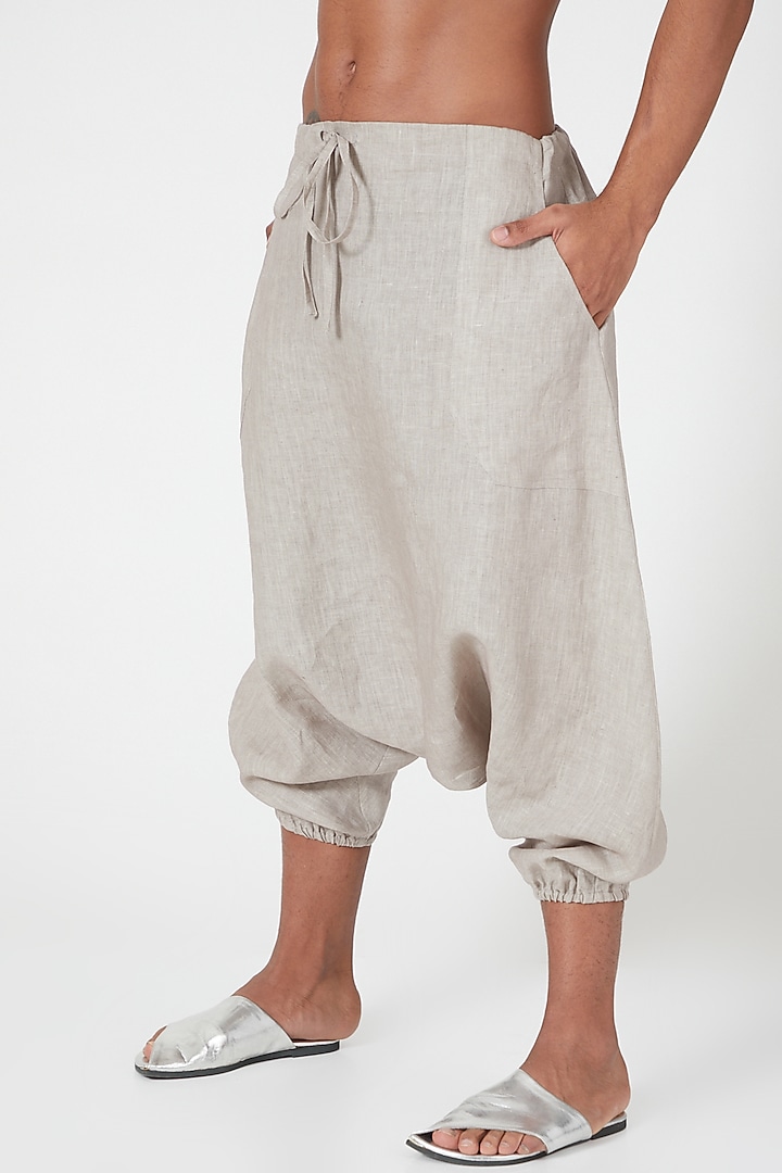 Grey Draped Drop-Crotch Pants by Wendell Rodricks Men at Pernia's Pop Up Shop