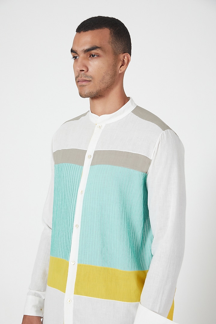 Ivory Party Wear Shirt With Color Blocking by Wendell Rodricks Men at Pernia's Pop Up Shop