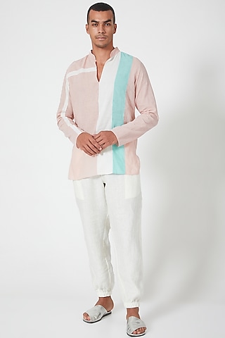 Ivory Linen Drawstring Joggers by Wendell Rodricks Men