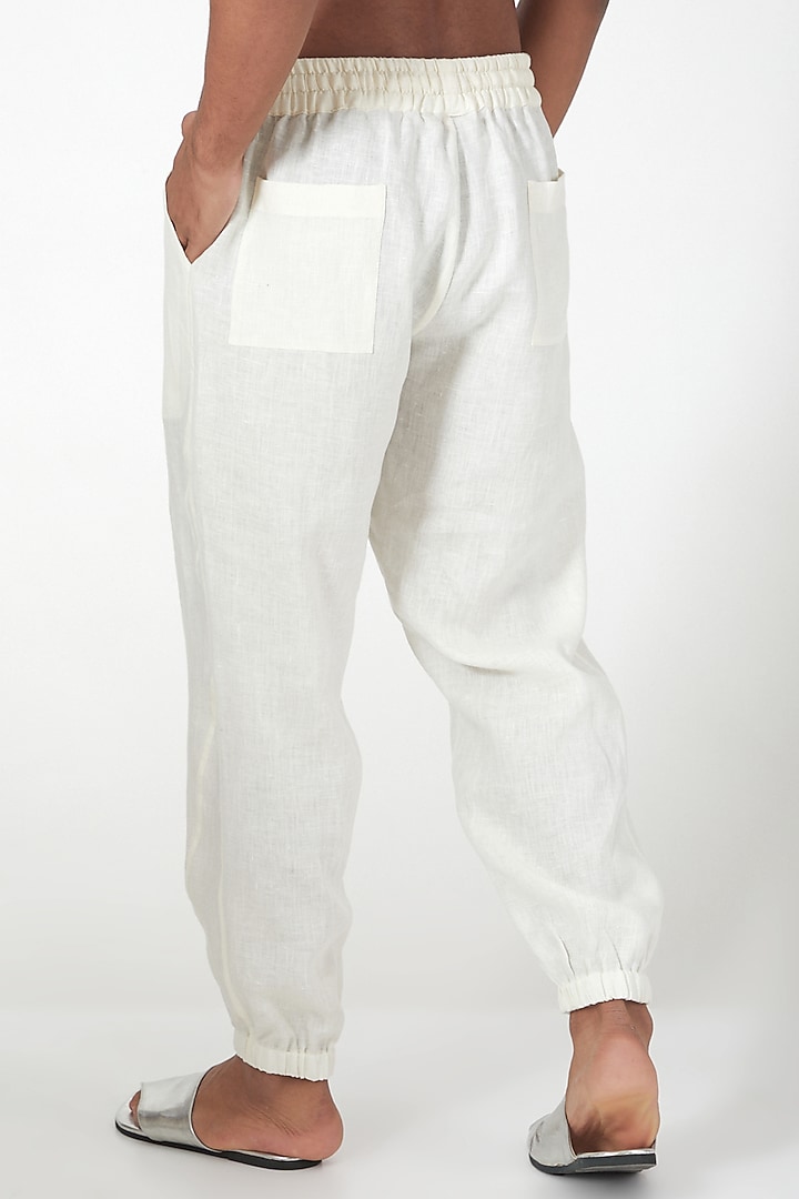 Ivory Linen Drawstring Joggers by Wendell Rodricks Men at Pernia's Pop Up Shop
