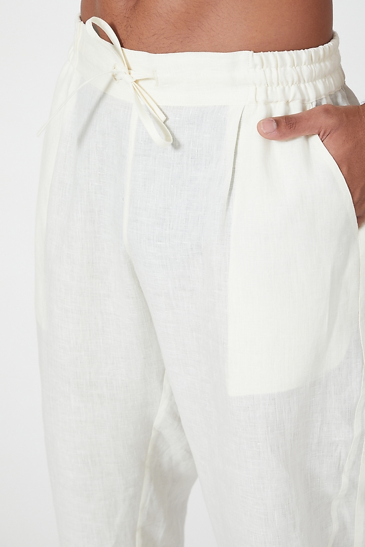 Ivory Linen Drawstring Joggers by Wendell Rodricks Men at Pernia's Pop Up Shop