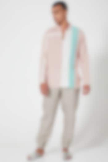 Pink Cotton Tunic Shirt With Color Blocking by Wendell Rodricks Men