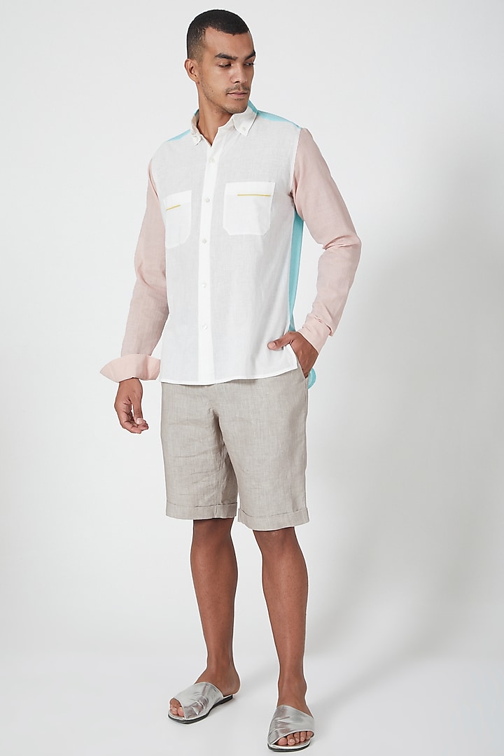 Grey Linen Shorts by Wendell Rodricks Men