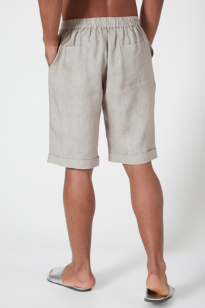 Grey Linen Shorts by Wendell Rodricks Men at Pernia's Pop Up Shop