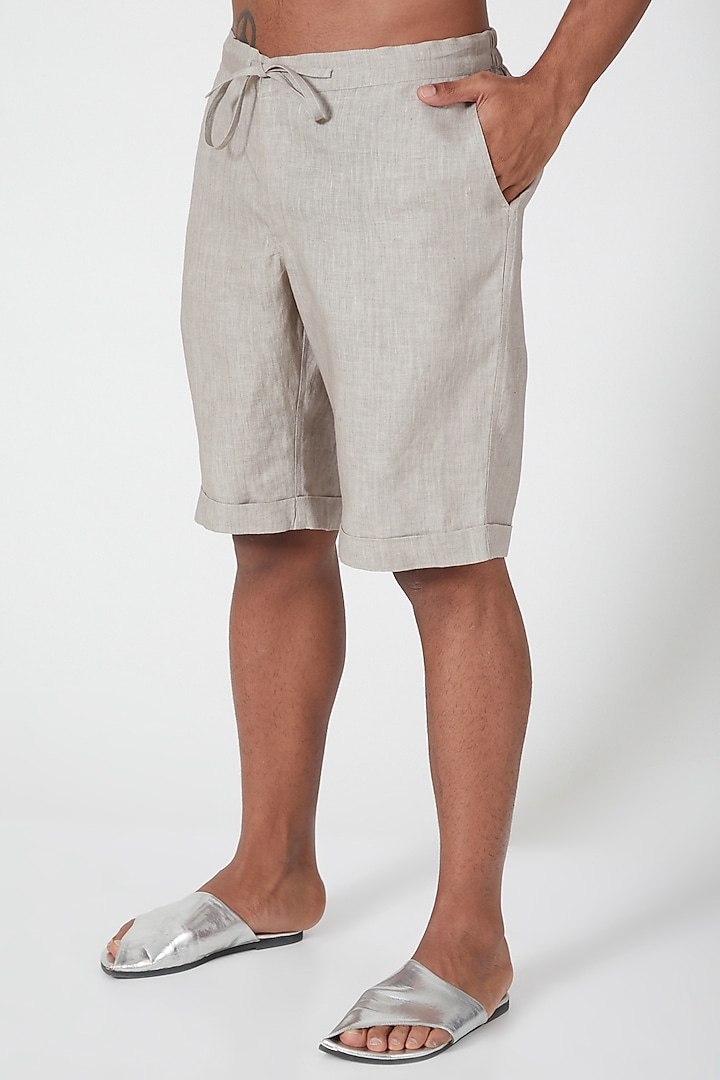 Grey Linen Shorts by Wendell Rodricks Men at Pernia's Pop Up Shop