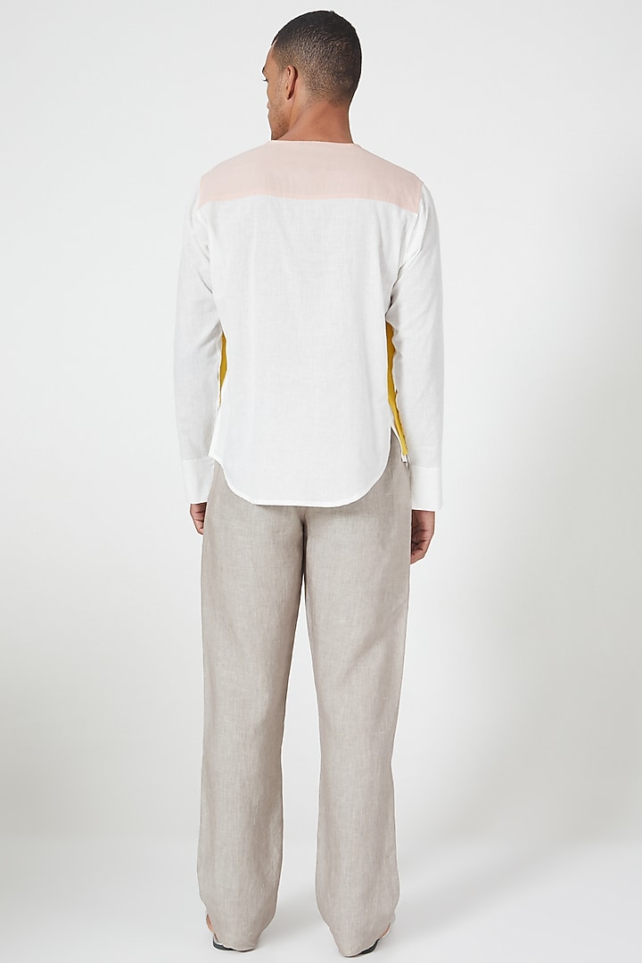 Yellow & White Cotton Tunic Party Wear Shirt by Wendell Rodricks Men at Pernia's Pop Up Shop