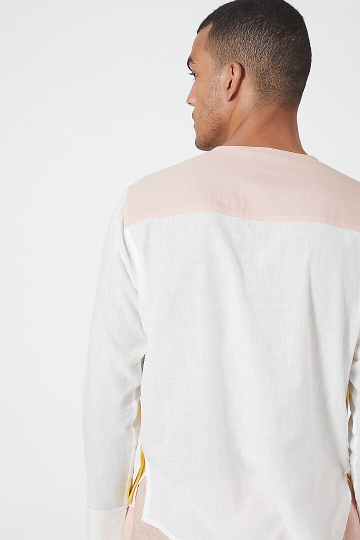 Yellow & White Cotton Tunic Party Wear Shirt by Wendell Rodricks Men at Pernia's Pop Up Shop