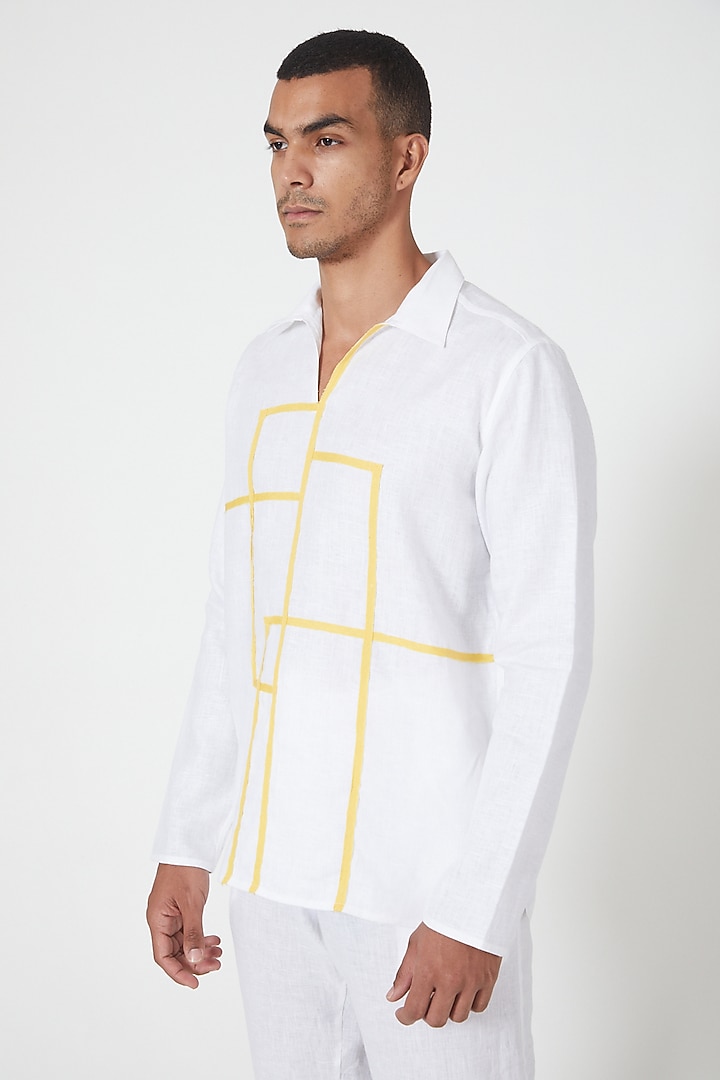White Linen Party Wear Shirt by Wendell Rodricks Men at Pernia's Pop Up Shop