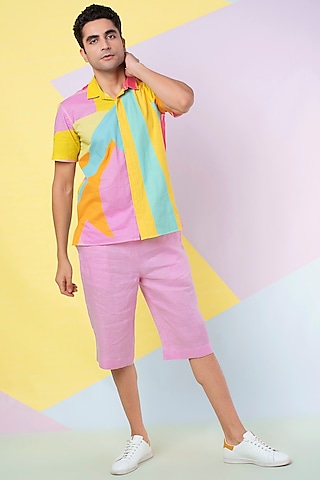 Lavender Abstract Leaf Co-Ord Set by Wendell Rodricks Men