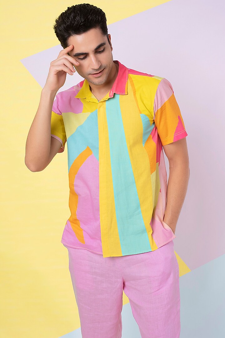 Lavender Abstract Leaf Co-Ord Set by Wendell Rodricks Men at Pernia's Pop Up Shop