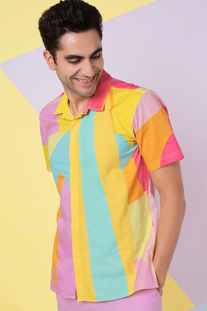 Lavender Abstract Leaf Party Wear Shirt by Wendell Rodricks Men at Pernia's Pop Up Shop