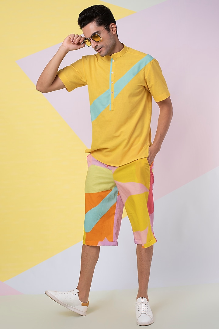 Yellow Shirt With Mint Patch by Wendell Rodricks Men