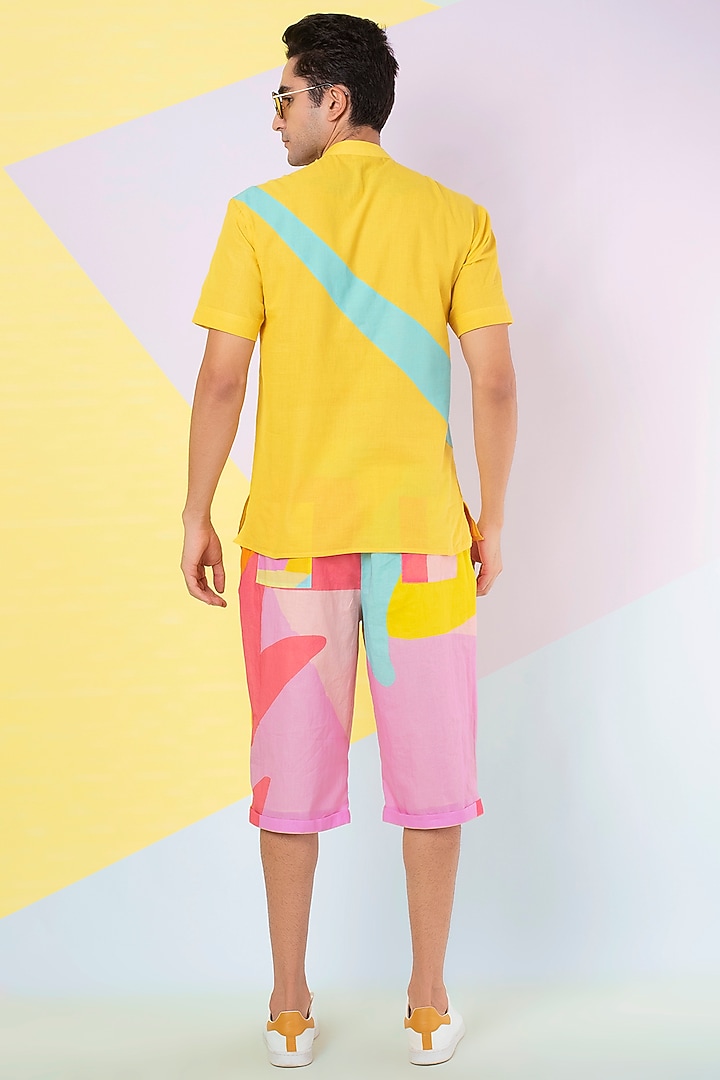 Yellow Party Wear Shirt With Mint Patch by Wendell Rodricks Men at Pernia's Pop Up Shop