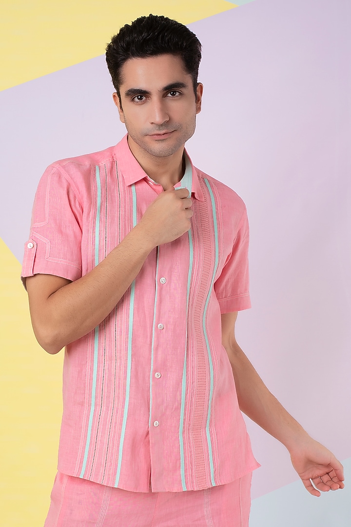 Cherry Blossom Linen Party Wear Shirt by Wendell Rodricks Men at Pernia's Pop Up Shop