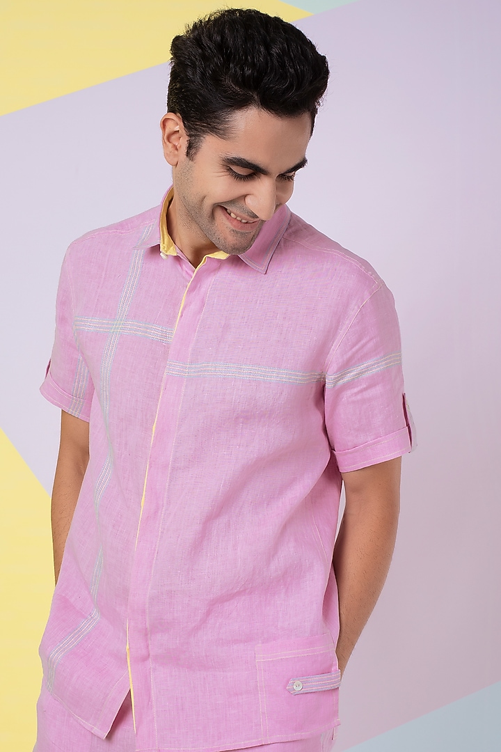 Lavender Linen Party Wear Shirt by Wendell Rodricks Men at Pernia's Pop Up Shop
