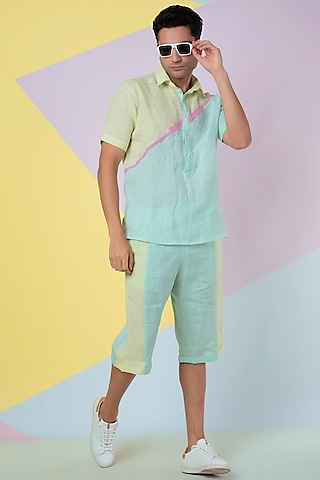 Lettuce Green & Seafoam Half N Half Shirt by Wendell Rodricks Men