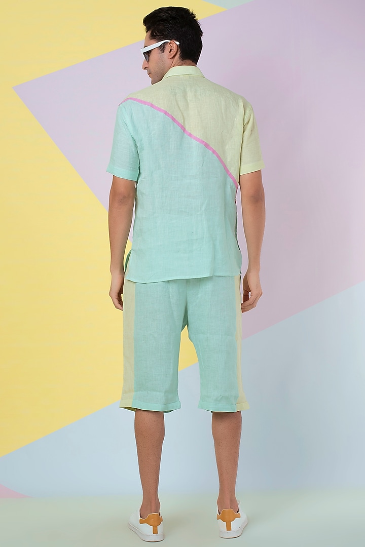 Lettuce Green & Seafoam Half N Half Party Wear Shirt by Wendell Rodricks Men at Pernia's Pop Up Shop