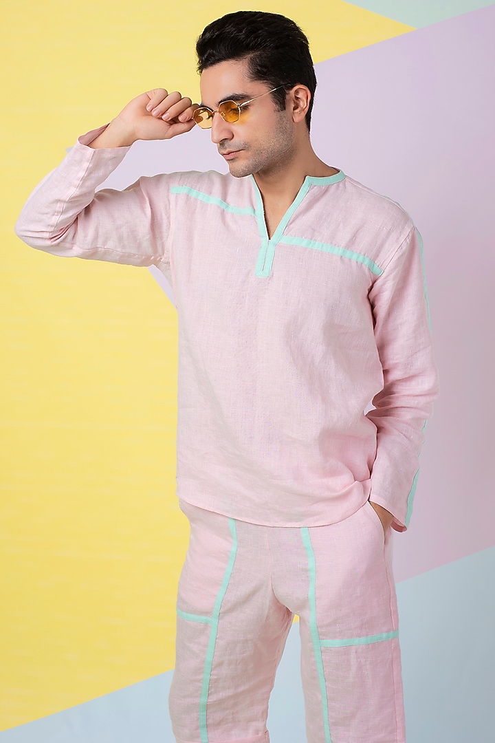 Pink Tape Detail Co-Ord Set by Wendell Rodricks Men at Pernia's Pop Up Shop