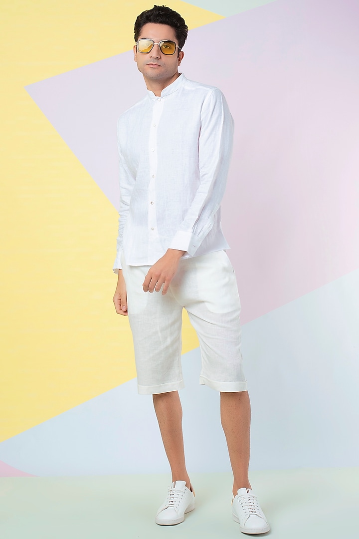 White Band Collar Linen Shirt & Short Co-ord Set by Wendell Rodricks Men