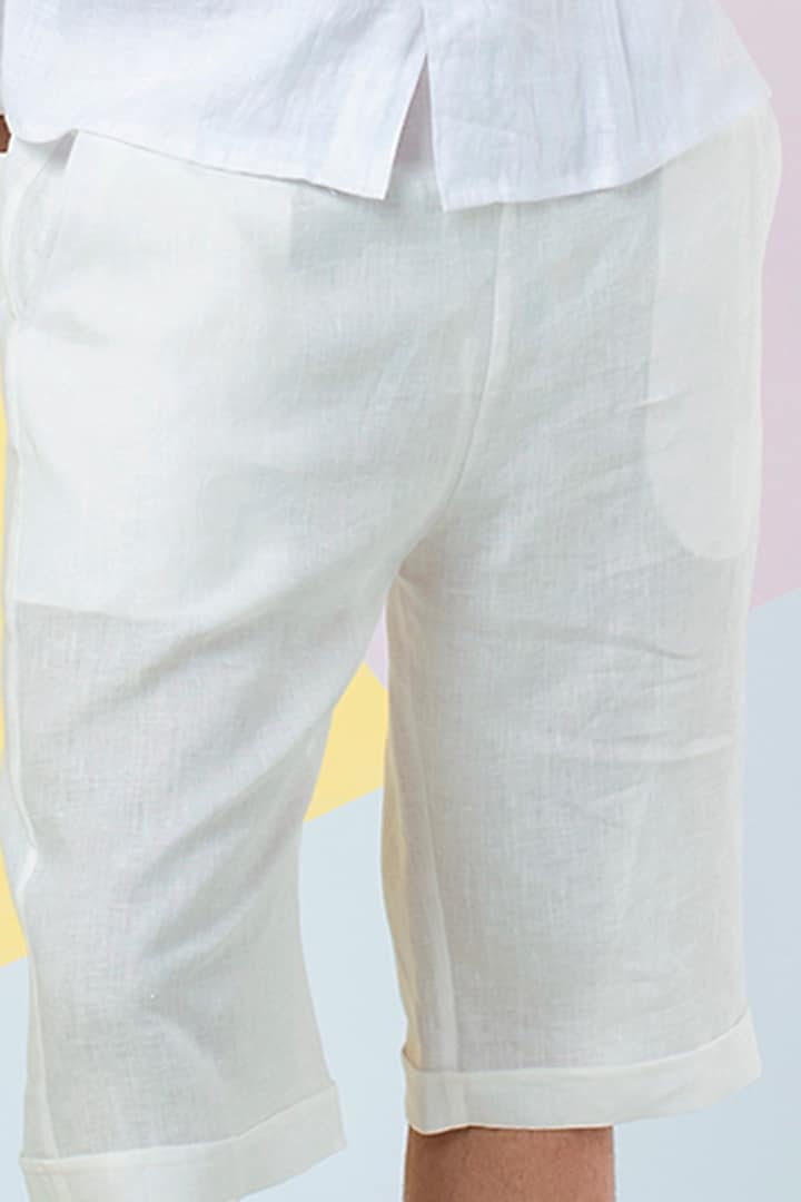 White Band Collar Linen Shirt & Short Co-ord Set by Wendell Rodricks Men at Pernia's Pop Up Shop