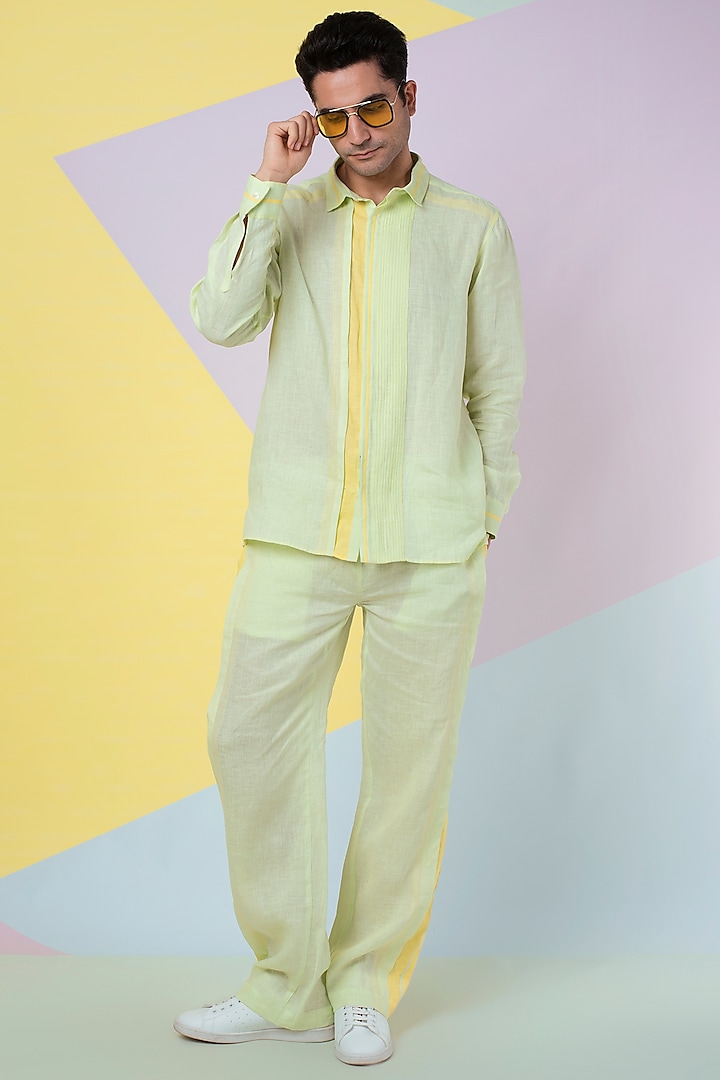 Lettuce Green Linen Shirt by Wendell Rodricks Men