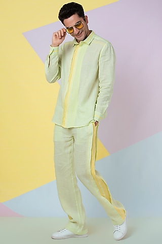 Lettuce Green Linen Pants by Wendell Rodricks Men