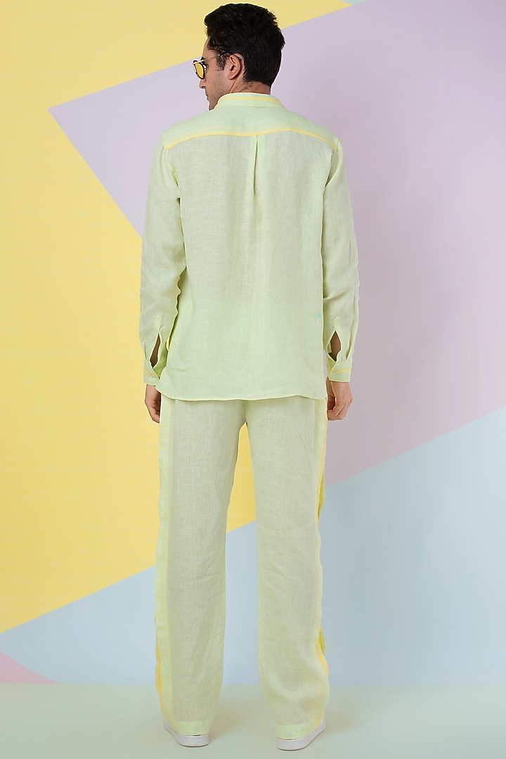Lettuce Green Linen Pants by Wendell Rodricks Men at Pernia's Pop Up Shop