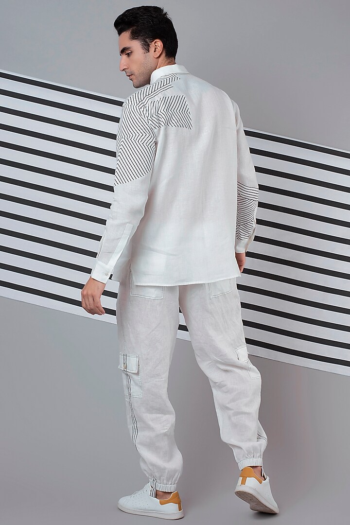 White Monochrome Patchwork Party Wear Shirt by Wendell Rodricks Men at Pernia's Pop Up Shop