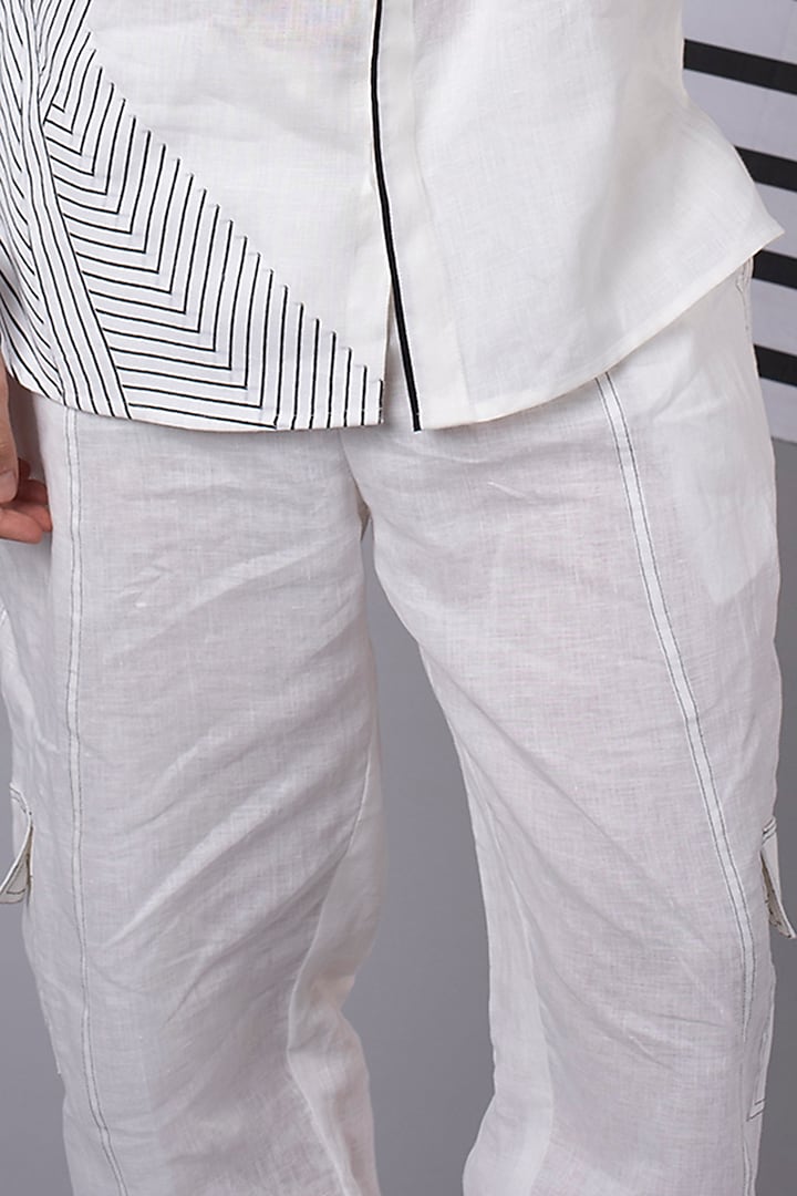 White Striped Tape Jogger Pants by Wendell Rodricks Men at Pernia's Pop Up Shop