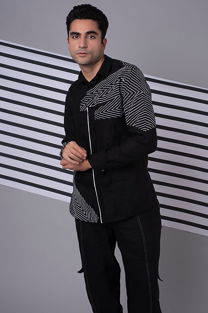 Black Linen Co-Ord Set by Wendell Rodricks Men at Pernia's Pop Up Shop