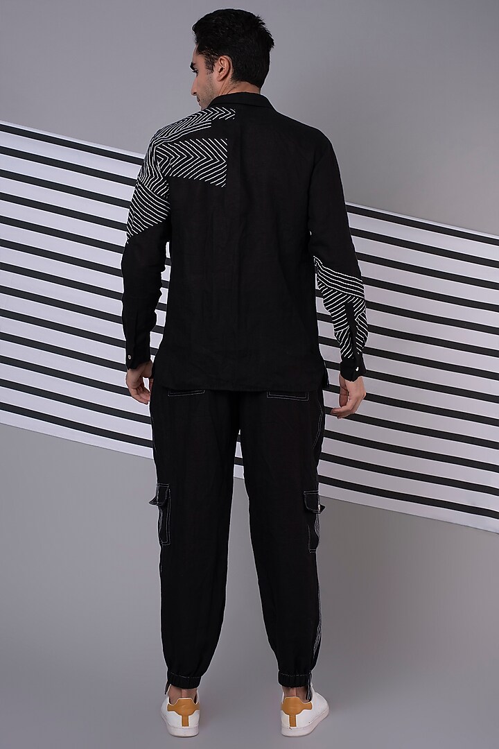 Black Monochrome Patchwork Party Wear Shirt by Wendell Rodricks Men at Pernia's Pop Up Shop