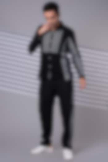 Black Striped Panelled Party Wear Shirt by Wendell Rodricks Men at Pernia's Pop Up Shop