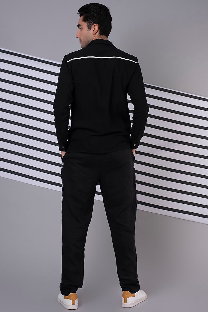 Black Striped Tape Pants by Wendell Rodricks Men at Pernia's Pop Up Shop