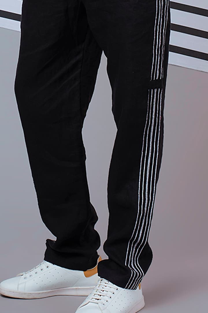 Black Striped Tape Pants by Wendell Rodricks Men at Pernia's Pop Up Shop