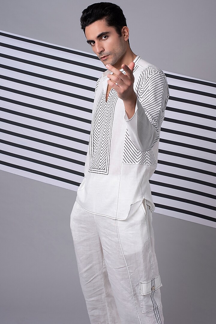 White Cotton Party Wear Shirt by Wendell Rodricks Men at Pernia's Pop Up Shop
