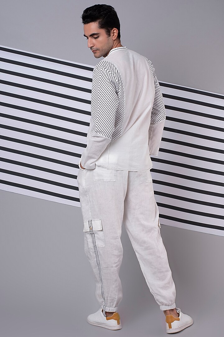 White Striped Yoke Party Wear Shirt by Wendell Rodricks Men at Pernia's Pop Up Shop