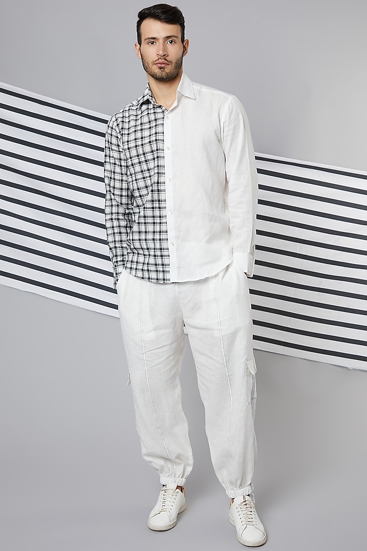 White Half & Half Checkered Shirt by Wendell Rodricks Men