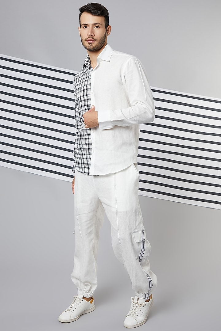 Black & White Cotton Checkered Printed Party Wear Shirt by Wendell Rodricks Men at Pernia's Pop Up Shop