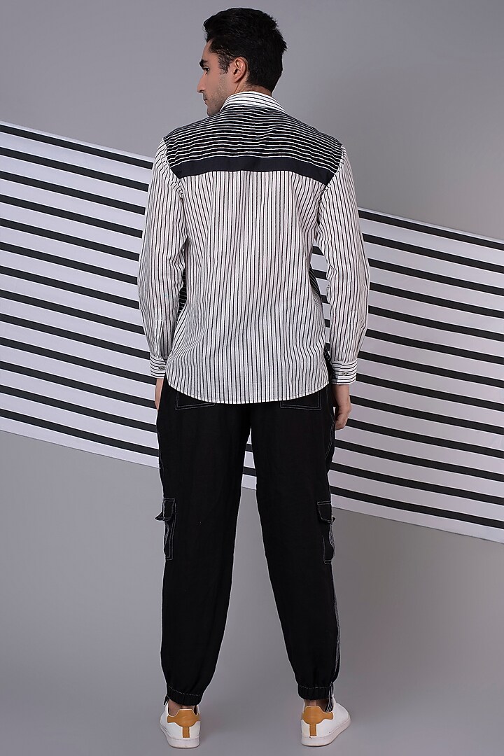 White Checkered Mix Patchwork Party Wear Shirt by Wendell Rodricks Men at Pernia's Pop Up Shop