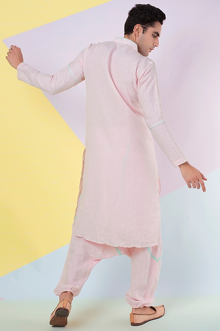 Pink Piped Kurta Set by Wendell Rodricks Men at Pernia's Pop Up Shop