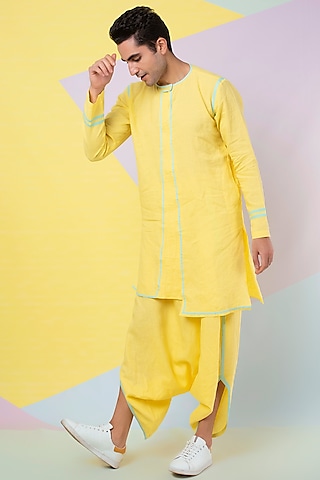 Yellow Linen Seafoam Tape Dhoti Pants by Wendell Rodricks Men