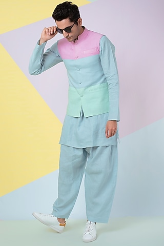 Pale Blue Linen Pyjama Pants by Wendell Rodricks Men